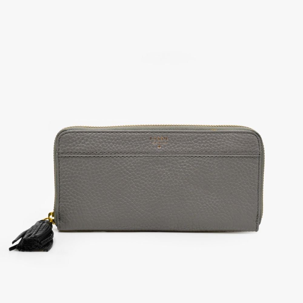 FOSSIL Pebbled Leather Zip Wallet with Large Tassel